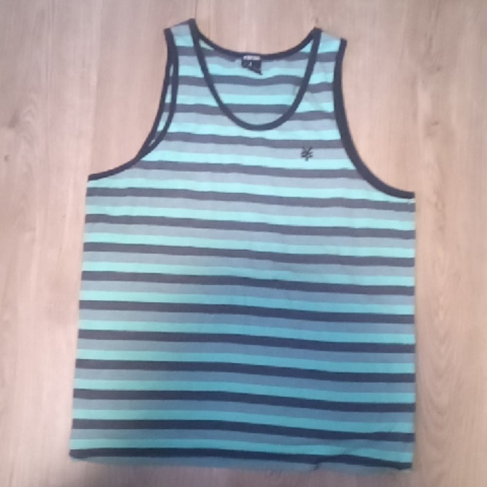 Zoo York Men's Aqua and Black Striped Tank Top